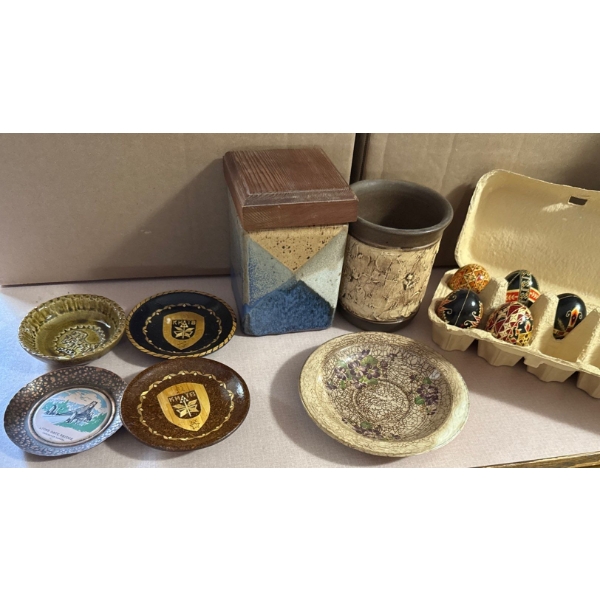Stoneware Pottery Canisters 6T w/ Real Ukrainian Hand Painted Eggs & More 