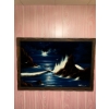 Image 1 : Vintage 70s Large Oil Painting Depicting a Moonlit Ocean Scene With Waves and Rocks