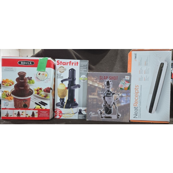 Bella Fondue Fountain + Starfrit Electric Peeler + Slap Shot Wine Presenter + Neat Receipts Mobile