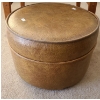 Image 4 : Teak Side Table 29 W, 19.5 D, 19 T and Vinyl Footstool 15" Diameter, 10 T