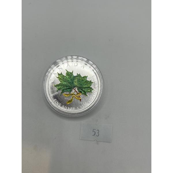 2002 Canada $5 Green Coloured Silver Maple Leaf