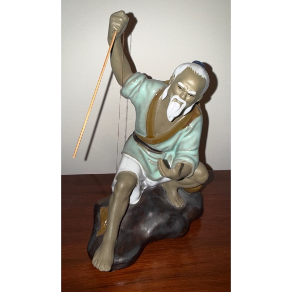 Porcelain Mudman Figurine - Shiwan Fisherman 8"Tall