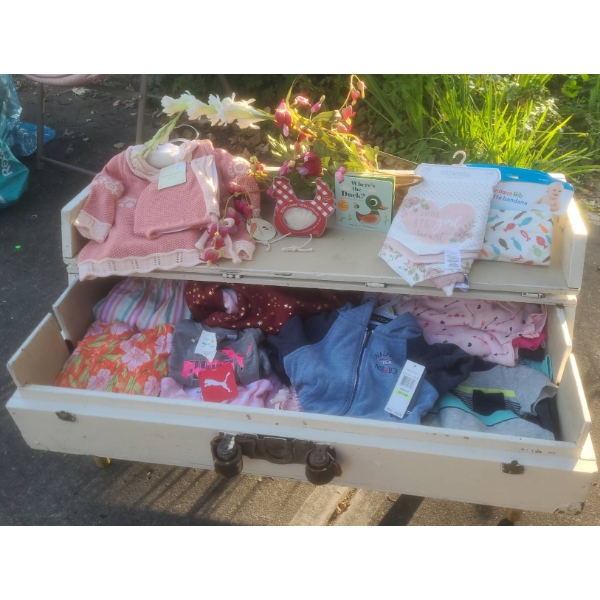 Infant Apparel Bundle With Upcycled White Trunk Storage