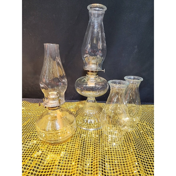 Vintage Oil Lamps 13" and 18" with 2 Extra