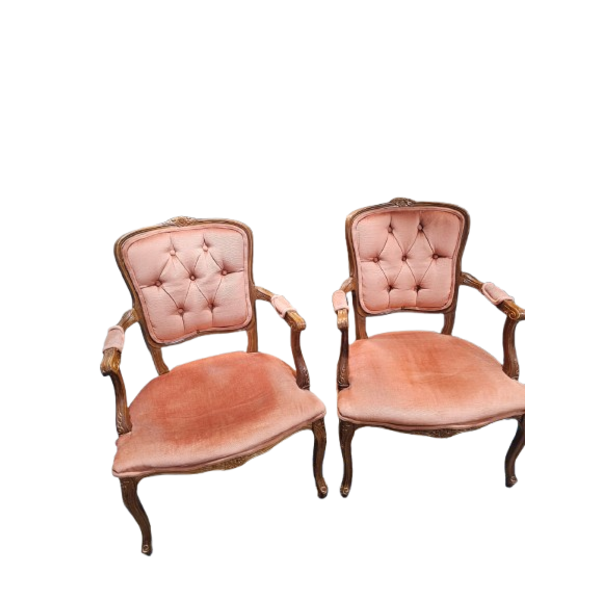 Two An Elegant Antique Chair that features Pink Upholstery along with Beautiful