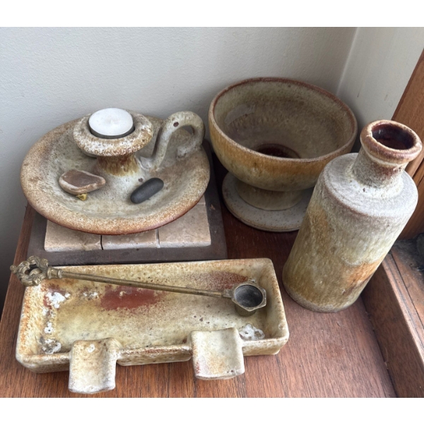 Bundle Of Vintage Pottery w/ Brass Candle Outter