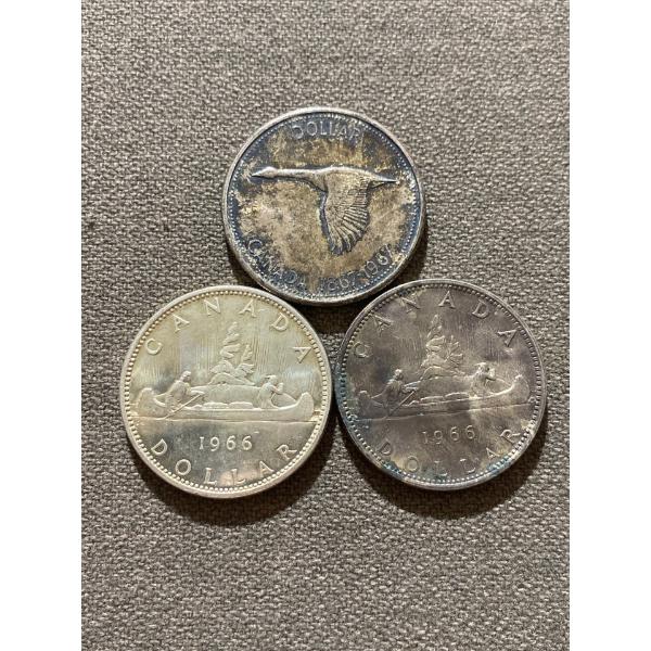 Three Canadian Voyageur Dollars 23.33 g Silver (.800)