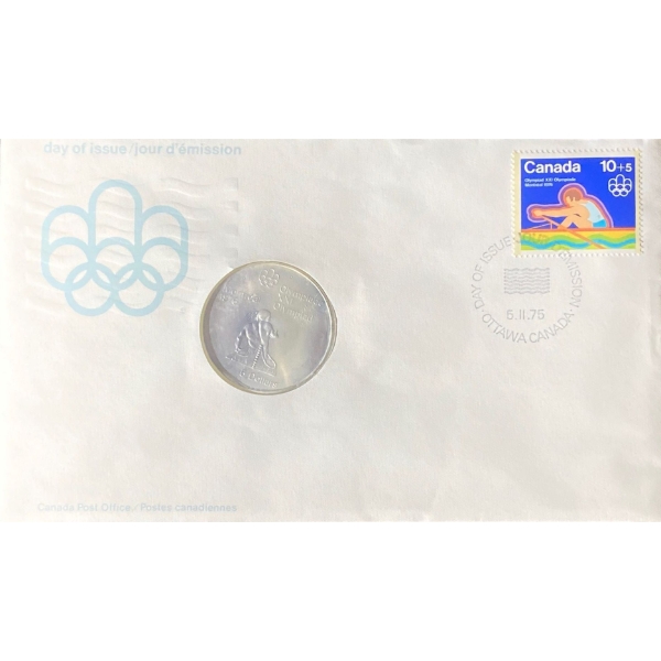 1976 Day of Issue Montreal Olympic Coin & Stamp 92.5% Silver 24.3 Grams