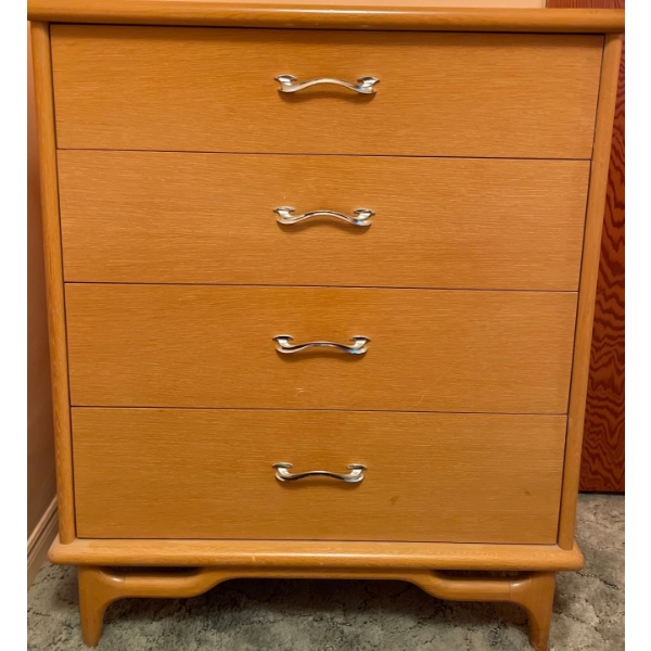 Mid Century Modern Four Drawered Tallboy Solid Wood Dresser  36"w x 20"d x 51" tall