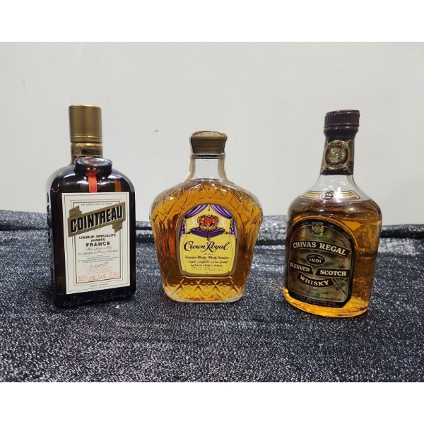 Small Sealed Bottles of Vintage Crown Royal, Contreau and Chivas Regal