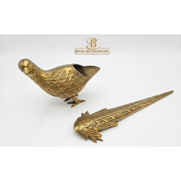 Glass Decanter with Brass Pheasant Stopper and Decorative Detailing