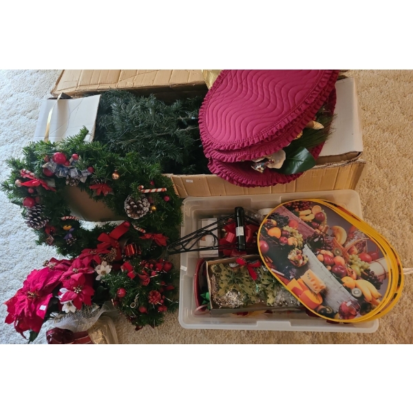 Mountain Fir Pre-Lit Christmas Tree 6 Foot, Wreath 22" Diameter and Other Assorted Holiday Decor 