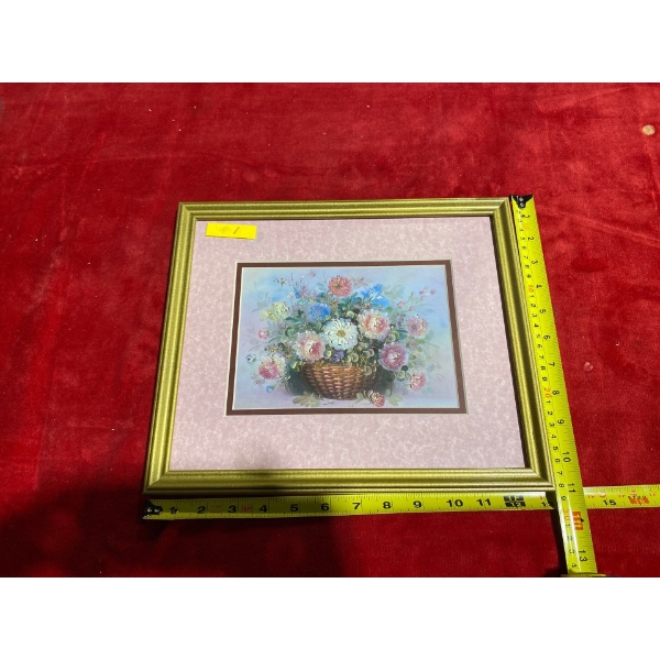 Flowers in a Basket Painting Print (7.75 x 5.5" Before Frame)