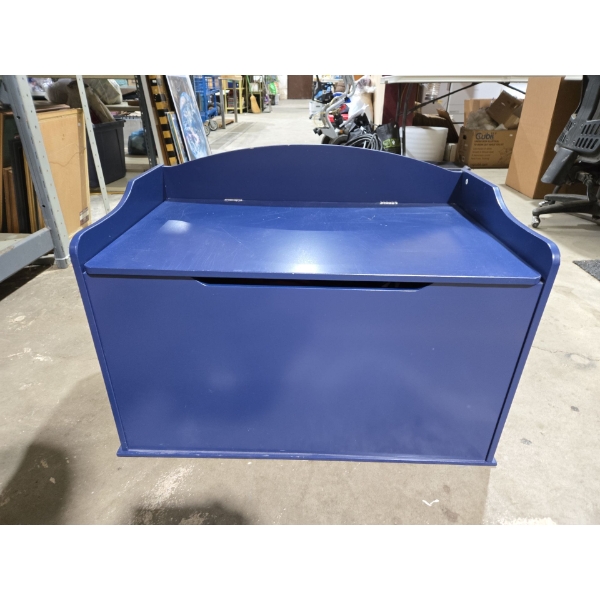 Blue Toy Box/ Storage Chest Full Of A Variety of Headphones