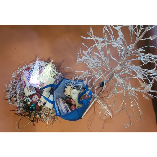 Mini Artificial Tree 60 T, 8 Diameter Base with Holiday Lights, Faux Candles, and More!