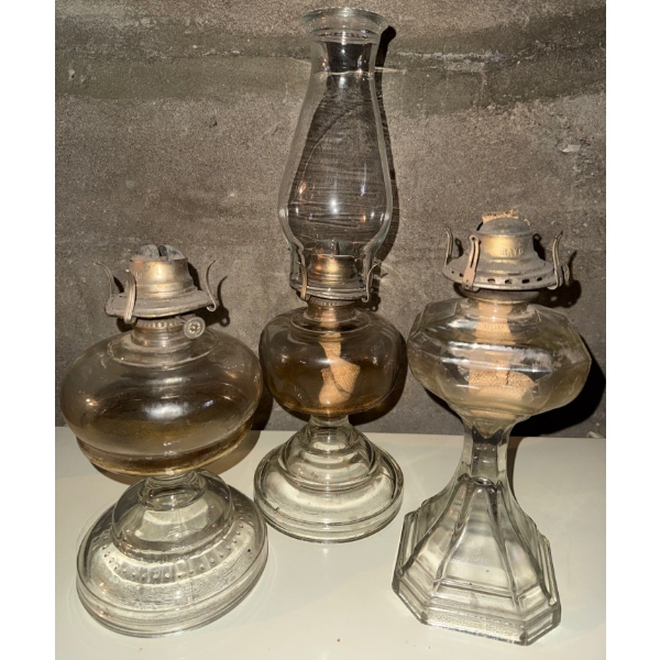 Assorted Vintage Clear Oil lamps/Kerosene Lighting- Farmhouse Decor