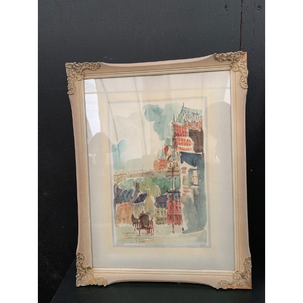 City Watercolor By Illegible Signature (Frame Damage) - 18x23 