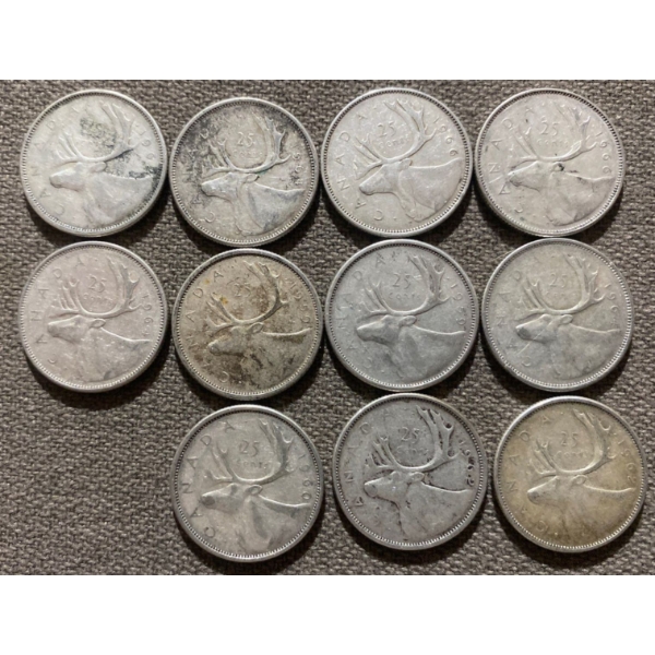 Canadian 25-cent Pieces 80% Silver 64.13 Grams