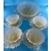 Image 1 : California Pastel Mist Frosted Glass - Large Bowl & Plate, 4 Smaller Cups w/ Plates(1 Slight Chip)