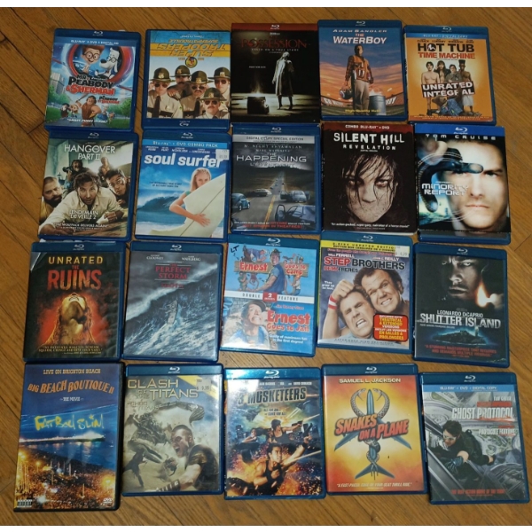 Twenty Assoted Blu-Ray Discs in Cases  The Perfect Storm, Clash of the Titans,  3 Musketeers, Ernest