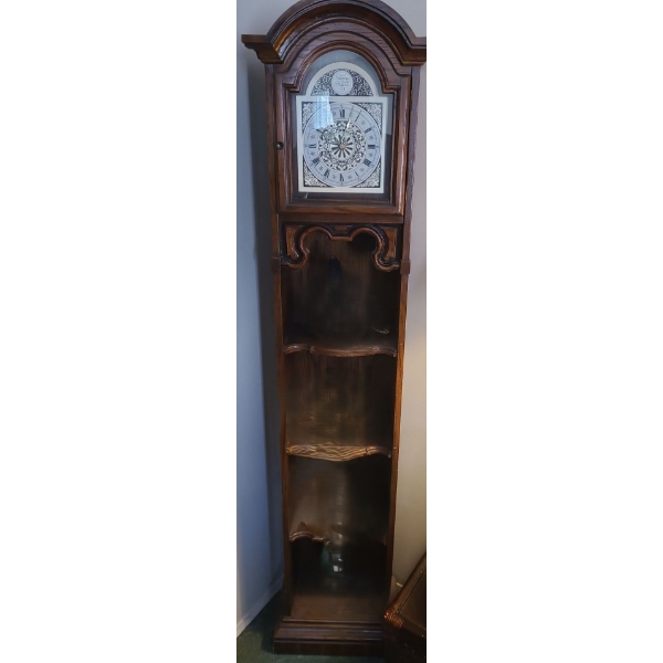 German Tempus Fugit Floor Clock w/ Display Shelves 16 W, 10 D, 70 T