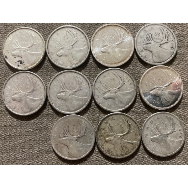Canadian 25-cent Pieces 80% Silver 64.13 Grams