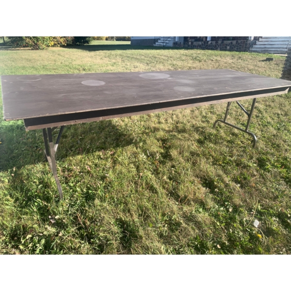 Wooden table with collapsible legs 96”L, 36”W, 30”T