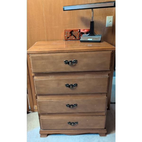 4-Drawer Chest with Metal Handle Accents & Retro Desk Lamp