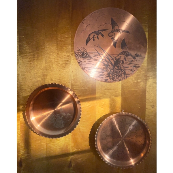 3 Copper Wall Hanging Plates 16"diameter
