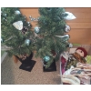 Image 1 : Pair of Mini Evergreens 36 T and Bin of Holiday Decor