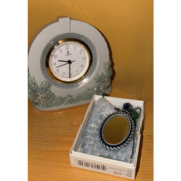 Lladro: Clock 6.5 W, 3.5 D, 6 T and Pocket Mirror 2 X 3.5