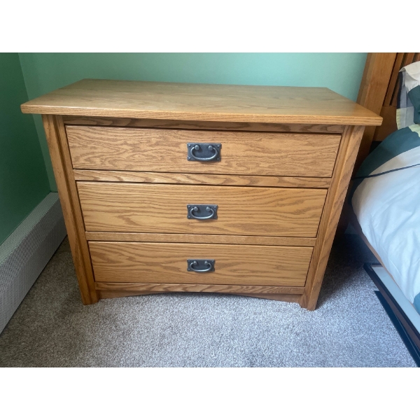 Oak 3 Drawer Wooden Nightstand 36W x 28H x 18D