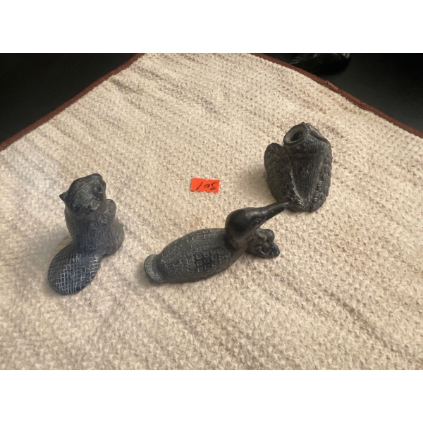 Wolf Original Soapstone Carvings Duck, Owl, Beaver