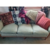 Image 1 : Antique Green Couch with Carved Wooden Details, Includes Blankets and Cushions 76 L, 35 T, 24 W