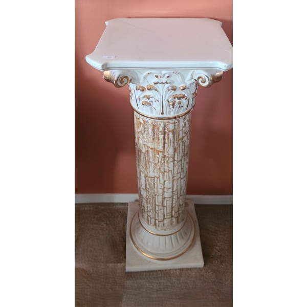 Ceramic White Pillar w/ Gold Accents 11 W, 11 D, 29 T