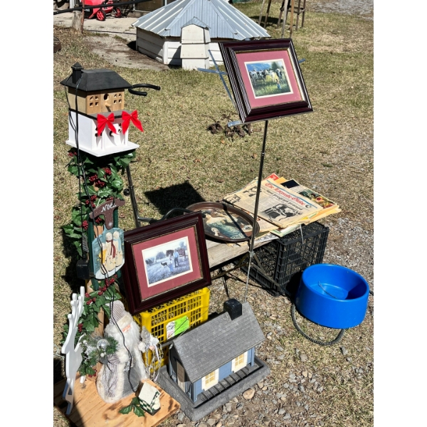 Music stand guitar, stand, framed pictures, bird feeder, outdoor water, electric plug-in & More