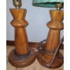Image 2 : Pair of Wooden Base Lamps  14T and 1 Vintage Green Shade 9" Diameter, 7 T
