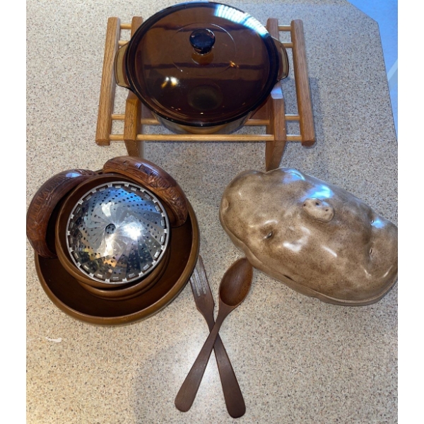 Enormous Potato Vessel w/ Lid Wood Salad Bowl Set & More