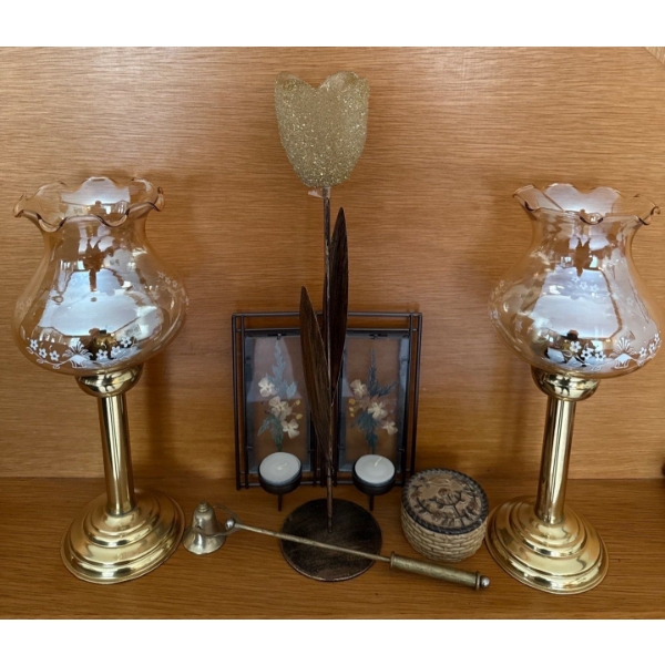 Vintage Tulip Lamps Decorative Music Box Brass Flame Snubber & More 16T