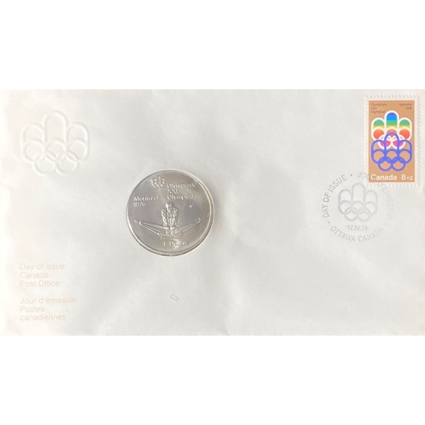 1976 Day of Issue Montreal Olympic Coin & Stamp 92.5% Silver 24.3 Grams