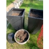 Image 3 : Two Black Tall Plastic Planters with Additional Garden Accessories