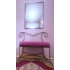 Image 2 : Metal-Framed Bench with Upholstered Seat, Mirror, and Area Rug