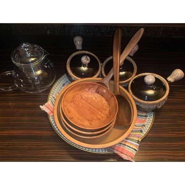  Wooden Salad Set w/ Stoneware French Onion Soup Vessels