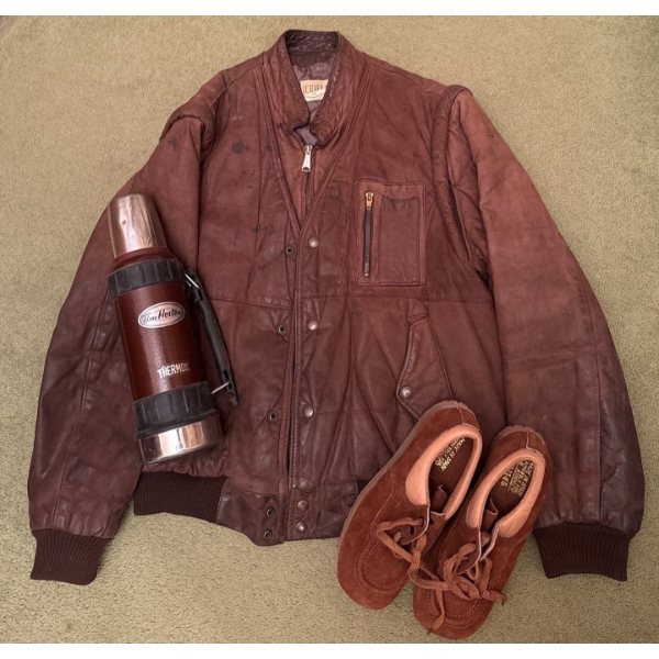 Men's Vintage Suede Bomber Style Jacket & Matching Shoes w/Thermos