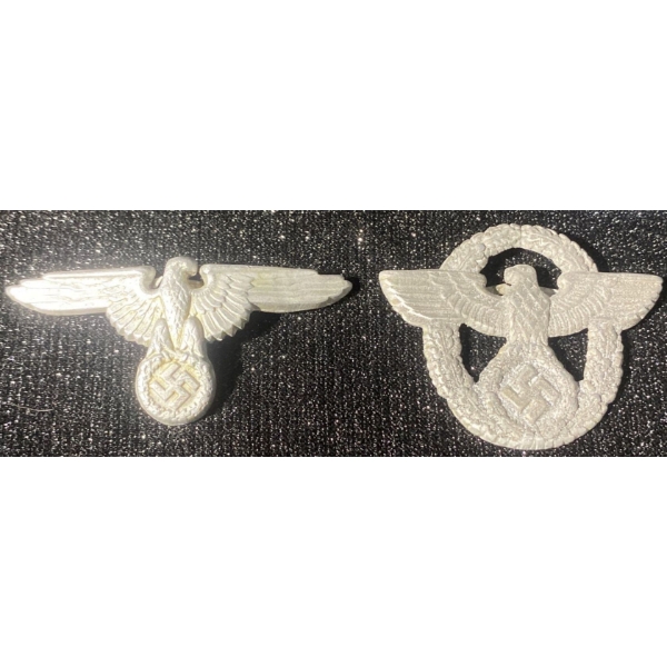 German SS Visor Eagle & Nazi Police Hat Badges
