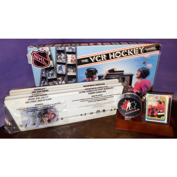 The VCR Hockey Game, McDonalds Mini Jersey Stand & Collectible Puck & Card Stand