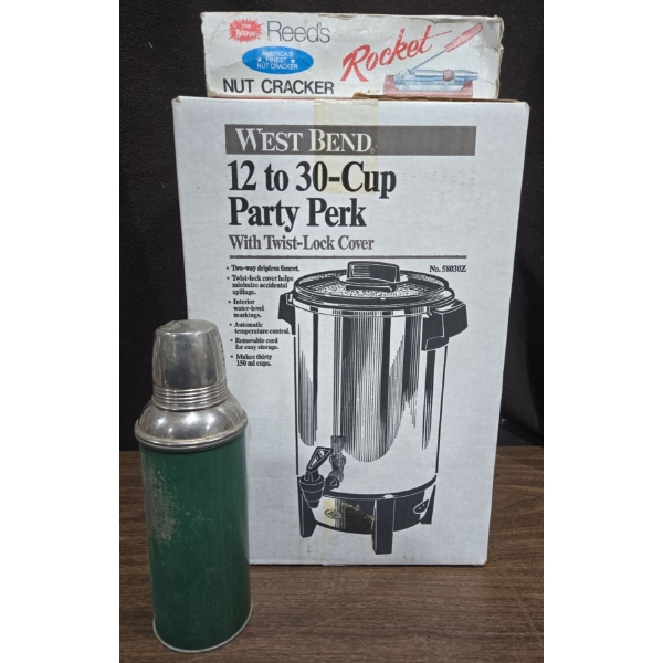 West Bend 12 to 30-Cup Party Perk , Rocket Nut Cracker, Vintage Thermos 