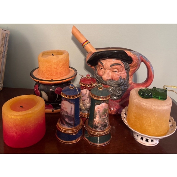 Decorative Ceramic Toby Jug w/ Aromatherapy Candles & Lighthouse Ornaments 