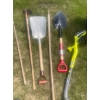 Image 5 : Assorted Yard Utensils-Ryobi Trimmer w/ battery, Shovels, Forks, Rakes, Edger, Trash Cans & More