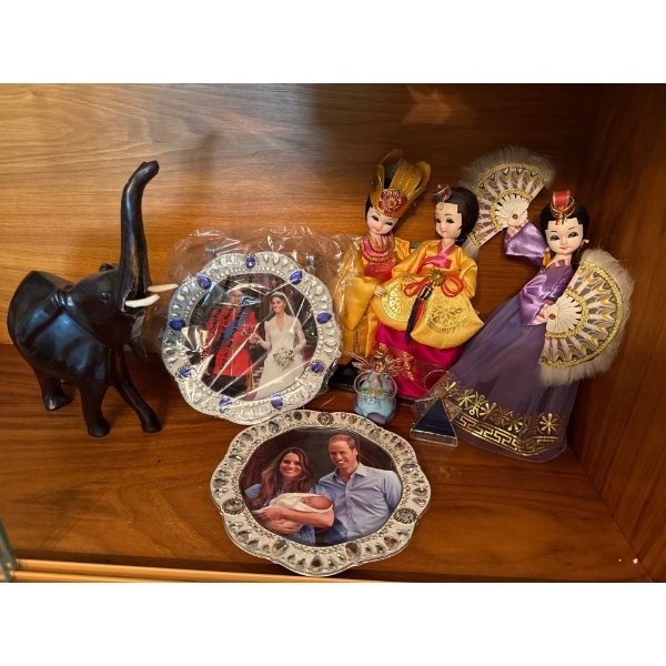 Royal Plates, Wooden Elephant Figure, Oriental Dolls 